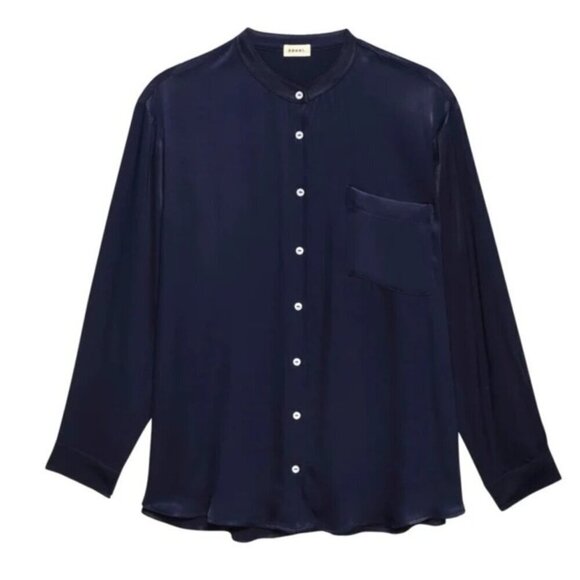 DONNI Satiny Mandarin Collar Button Down Shirt Size XS $249 Retail - Picture 2 of 8